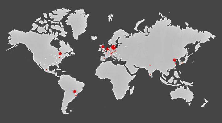 Mappa del mondo con le sedi e i rappresentanti BalTec